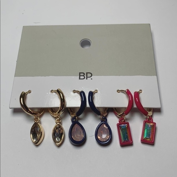 Gold pink and blue hoop dangling Gem BP Earings - Picture 1 of 4